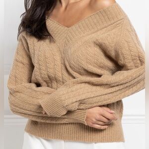 Aavelle v neck cable sweater camel